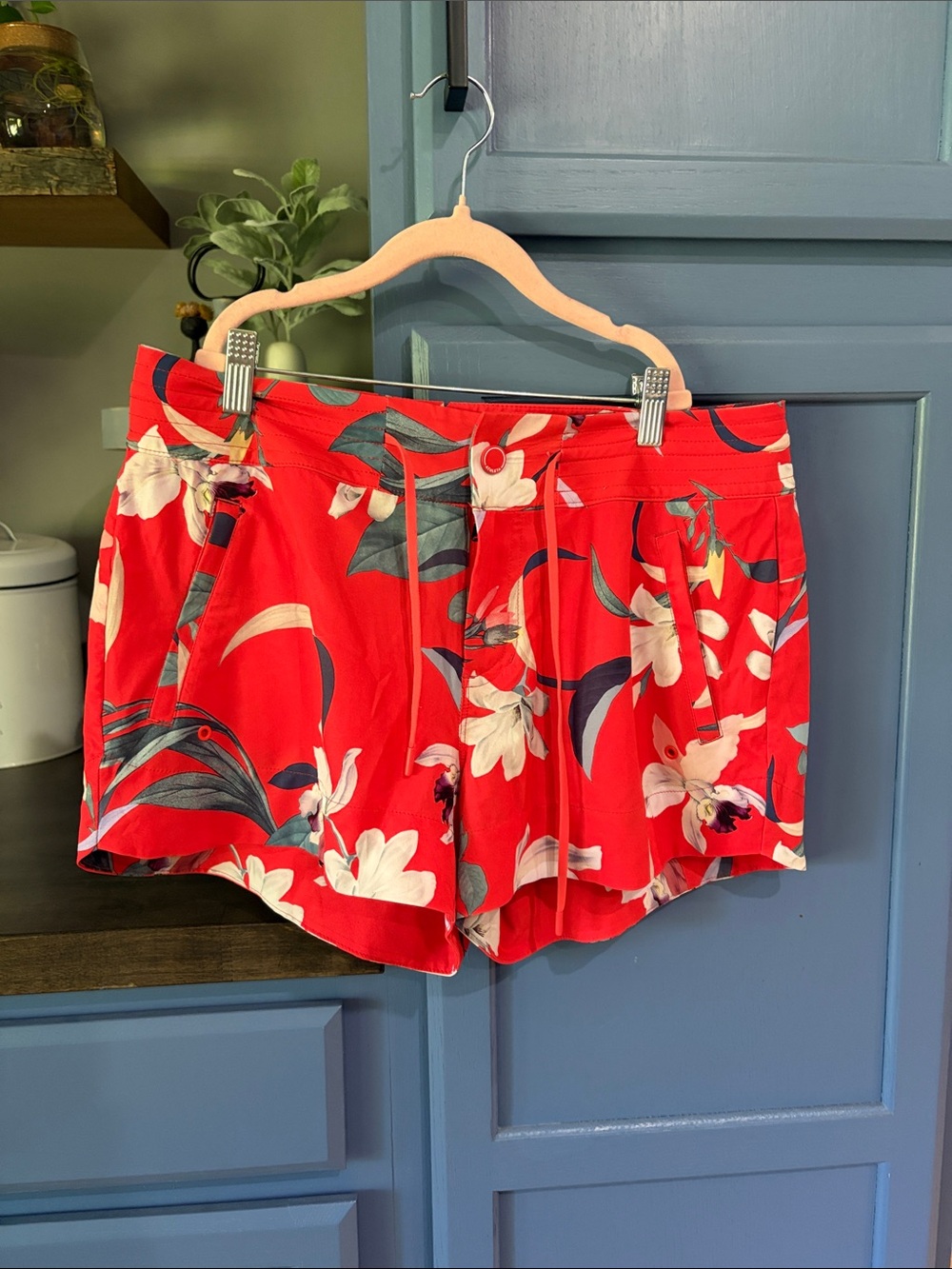 Athleta Red Floral Boardshorts